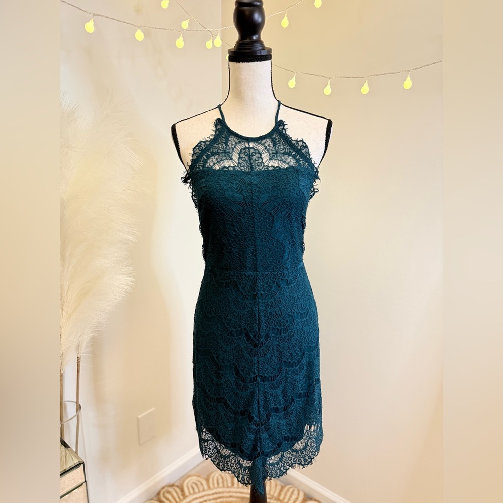 🌾 Free People Deep Teal Lace‎ Mini Dress
